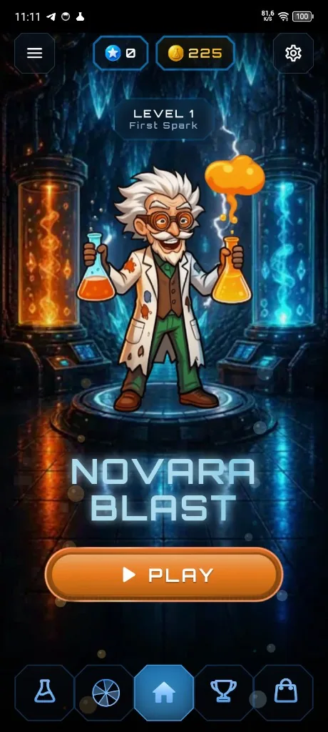 Novara Blast ana menü oyun ekranı